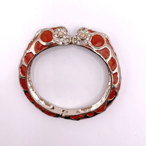 Vtg Chicos Enamel Orange Bangle Bracelet Rhinestones Head kissing Fishes size 7 - Picture 7 of 8